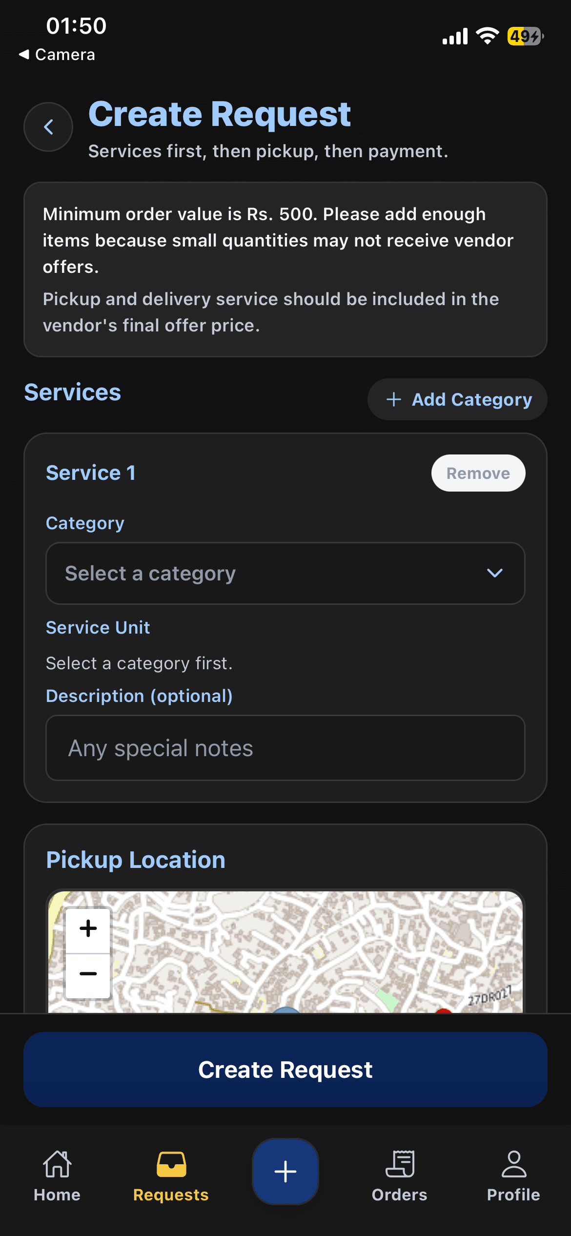 Dhune mobile app dark screenshot 2